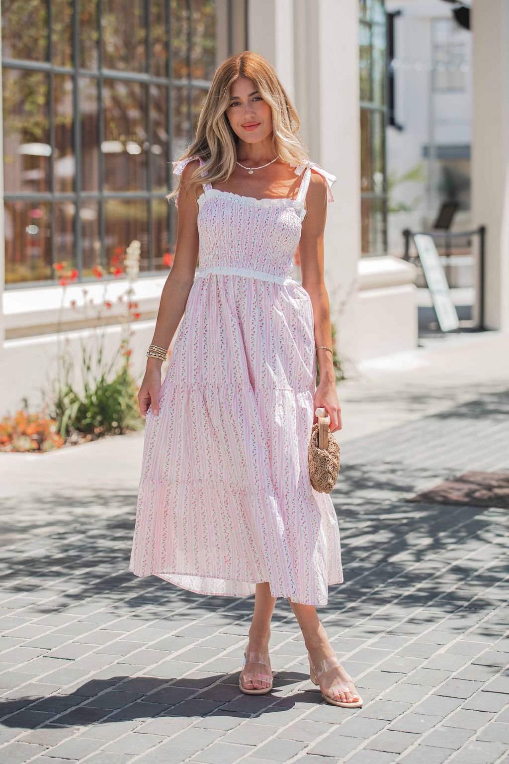 Juliette Crochet Tiered Midi Dress - Pink - FINAL SALE