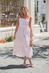 Juliette Crochet Tiered Midi Dress - Pink - FINAL SALE