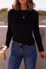 Juniper Black Ribbed Crewneck Top