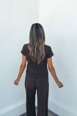 Kacey Striped Short Sleeve Top - Brown