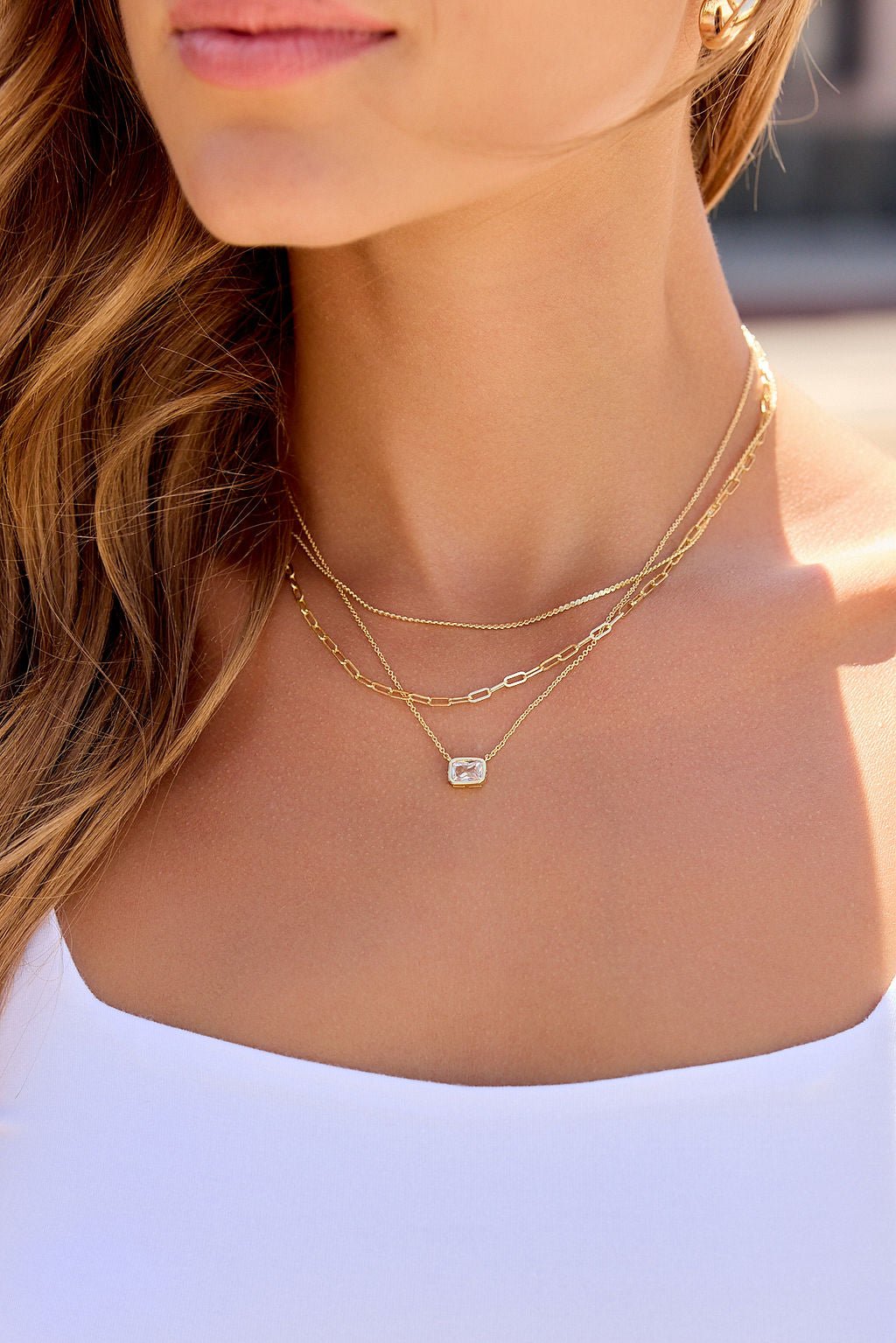 Layered Emerald Cut Necklace - Gold