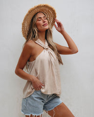 Light Taupe Cross Front Halter Top