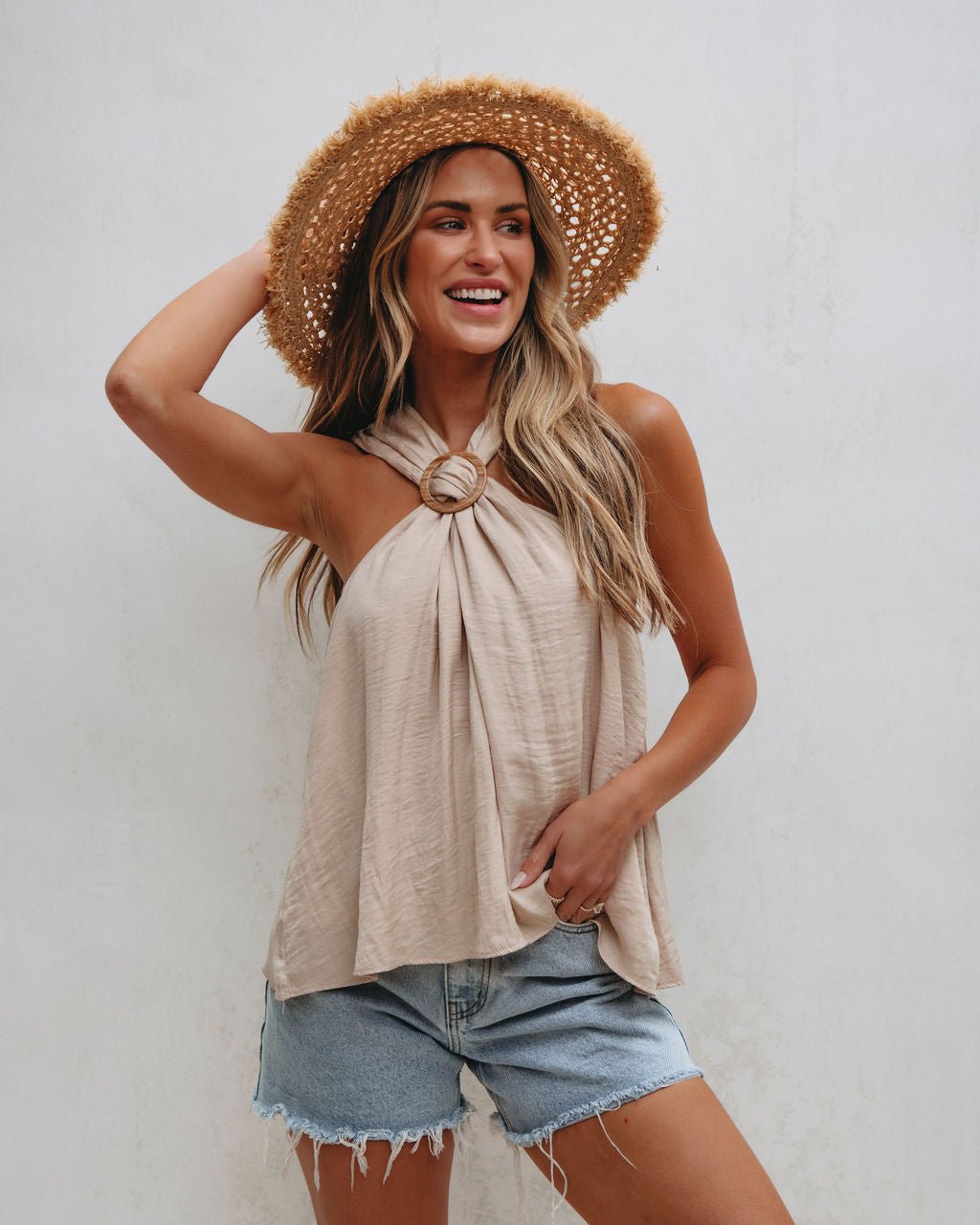 Light Taupe Cross Front Halter Top