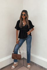 Lola Black Ruffled Babydoll Top