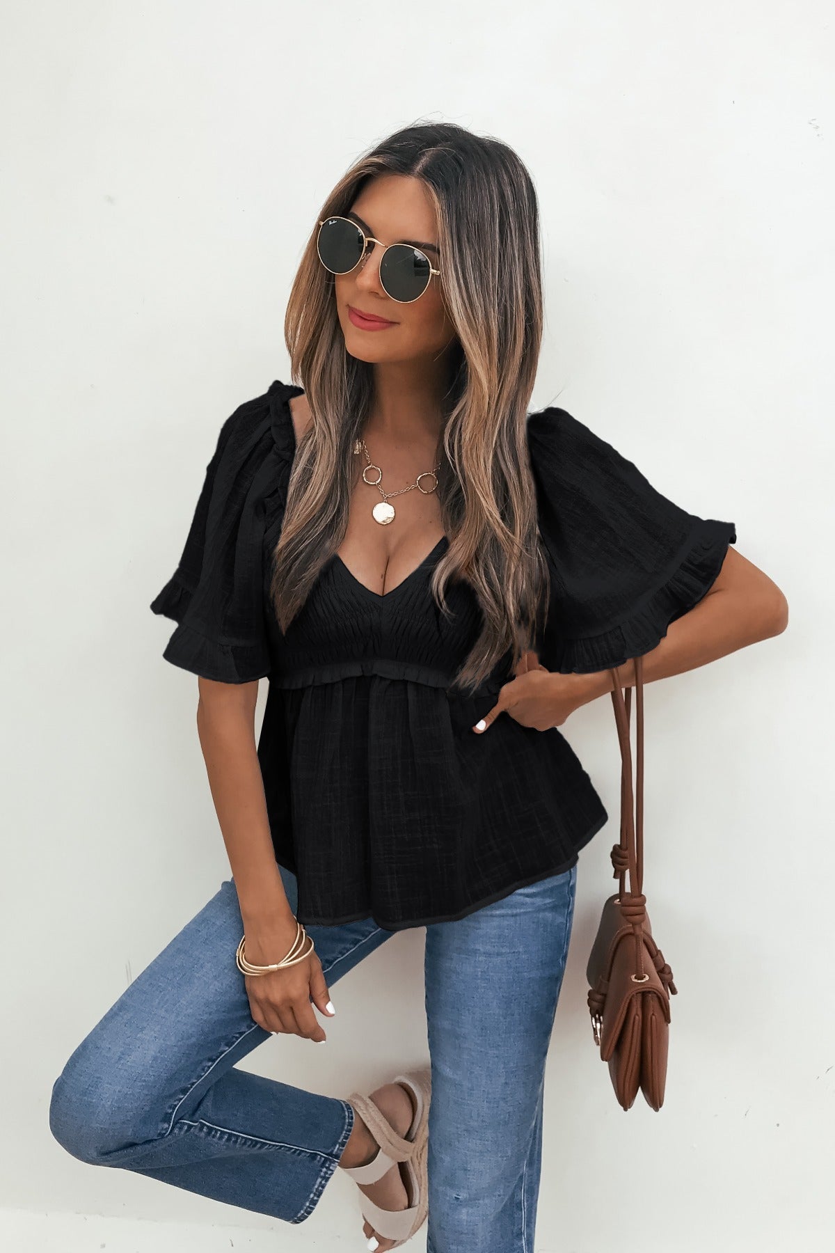 Lola Black Ruffled Babydoll Top