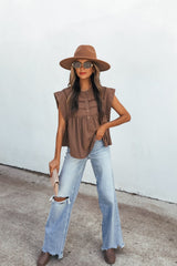 Lola Button Up Lace Top - Mocha