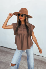 Lola Button Up Lace Top - Mocha