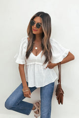 Lola White Ruffled Babydoll Top