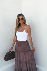 Lori Ruffle Tiered Maxi Skirt - Mocha-FINAL SALE