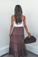 Lori Ruffle Tiered Maxi Skirt - Mocha-FINAL SALE