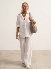 Vivian | Women's Casual Button-Down Shirt and Wide-Leg Pants Set