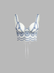 Santorini | Women's Embroidered Crop Top & Maxi Skirt Co-Ord Set