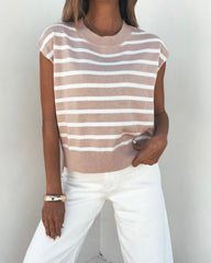 Light Taupe Striped Cap Sleeve Sweater